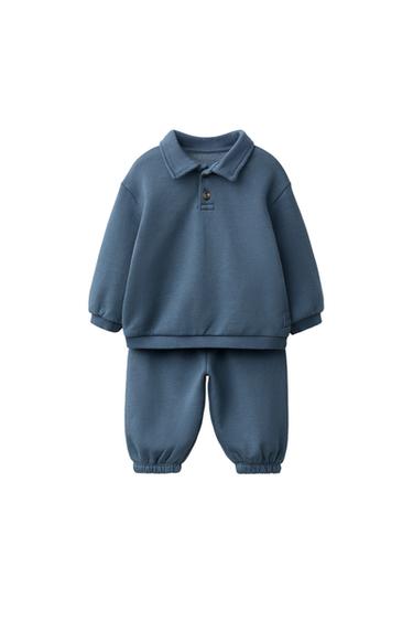 Zara POLO COLLAR SWEATSHIRT AND JOGGER PANTS SET - Petrol blue