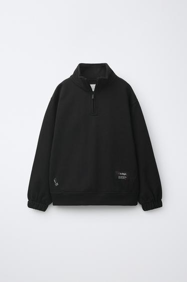SWEATSHIRT WITH LABEL APPLIQUÉ - Black by Zara - Image 0