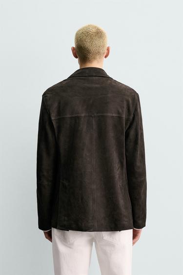 БЛЕЙЗЕР ИЗ ЗАМШЕВОЙ КОЖИ ORIGINS — СЕРО-КОРИЧНЕВЫЙ от Zara