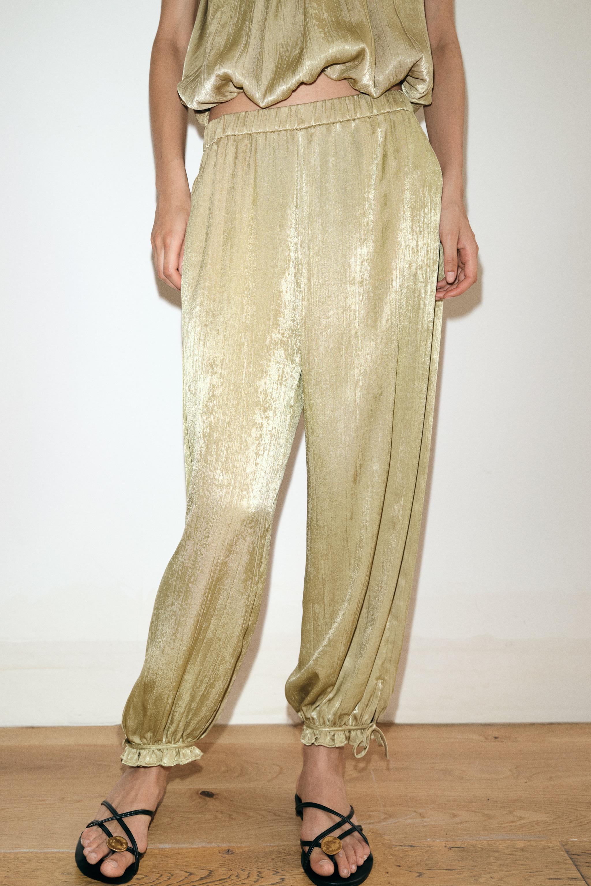 ELASTIC WAISTBAND BLOOMER PANTS — Olive green