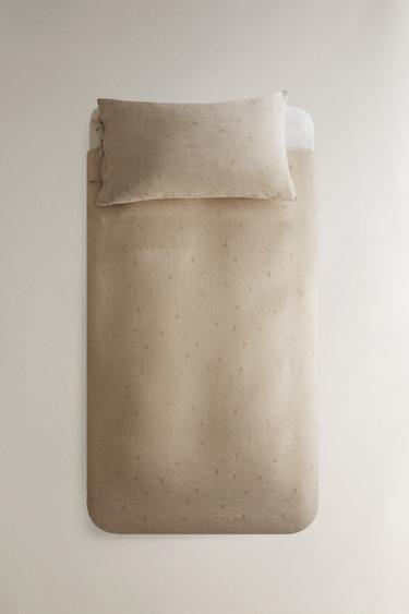 HOUSSE DE COUETTE ENFANT LIN BRODERIE FLEUR - Beige clair de Zara