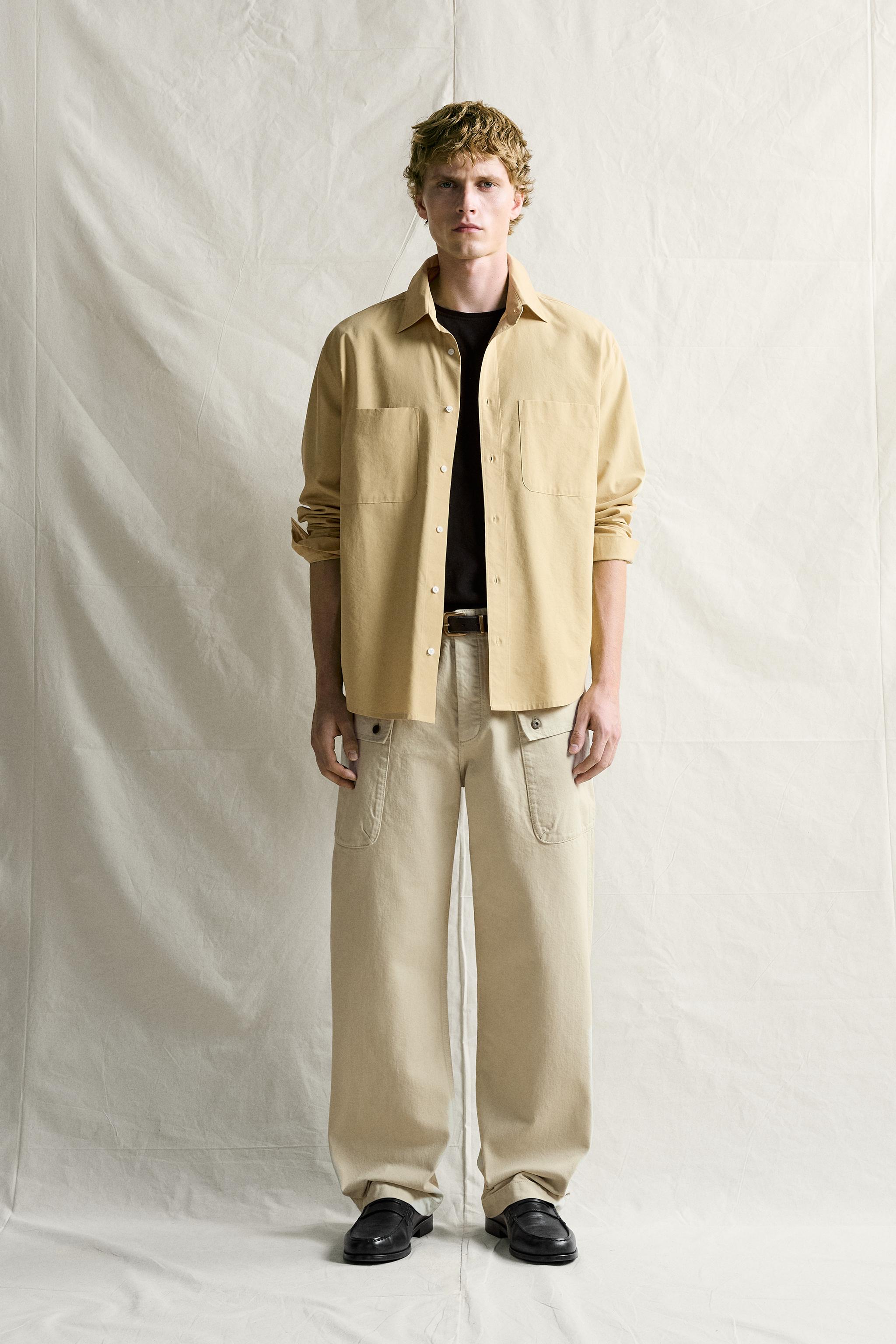 Zara CEPLİ RELAXED FIT GÖMLEK