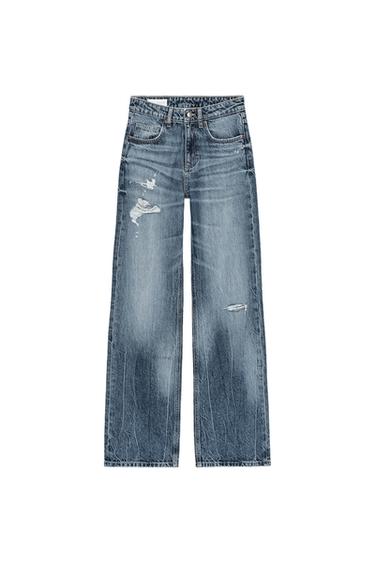 TRF RIPPED MID-WAIST WIDE-LEG JEANS
