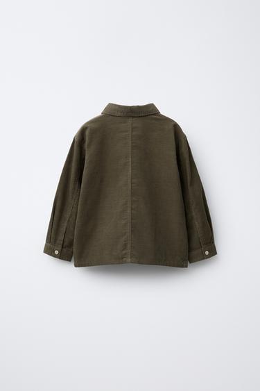 CHEMISE EN VELOURS CÔTELÉ FIN À POCHES - Vert de Zara - Image 1