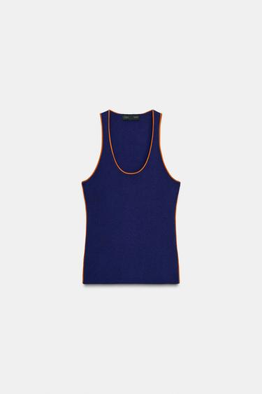 CONTRAST PIPED KNIT TOP - Dark navy by Zara - Image 0