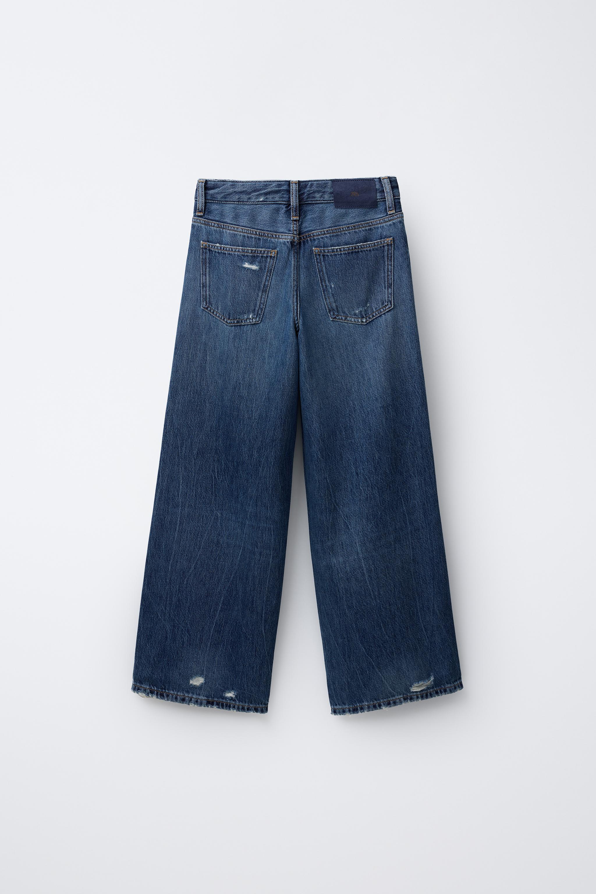 Pantaloni Jeans Neri Jeans Larghi Strappati Zara Pantalone Jeans