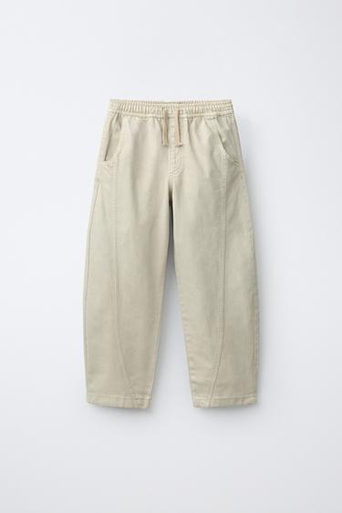 PANTALÓN BARREL COSTURAS - Beige de Zara