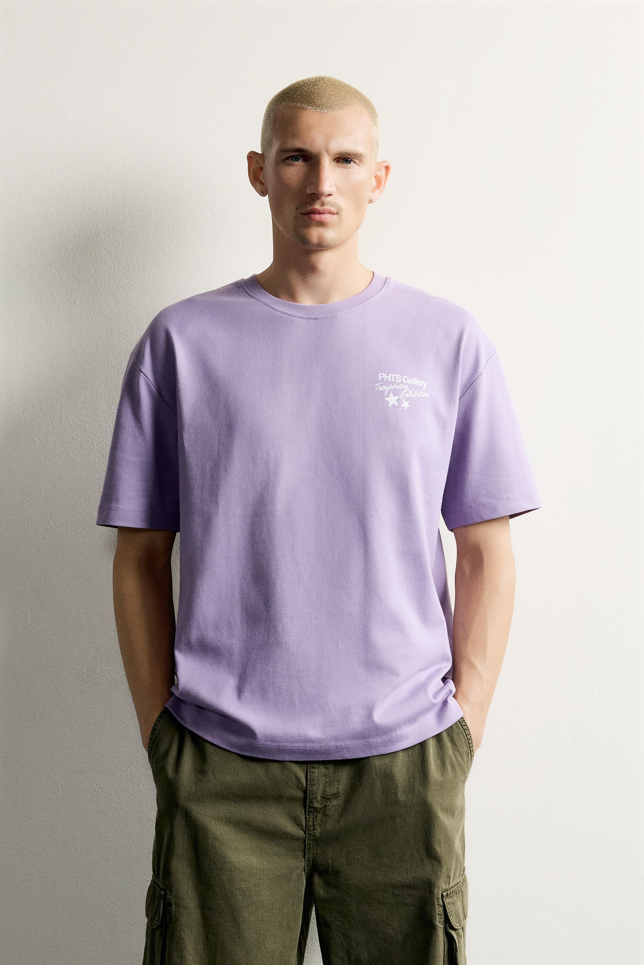 RELAXED FIT GRAPHIC TEXT T-SHIRT - Mauve | ZARA United States