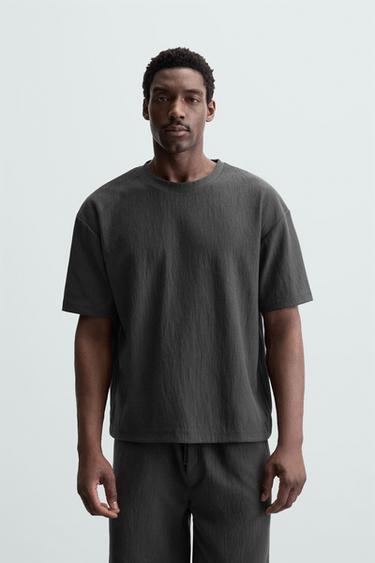 TEXTURED RELAXED FIT T-SHIRT - Dark grey by Zara