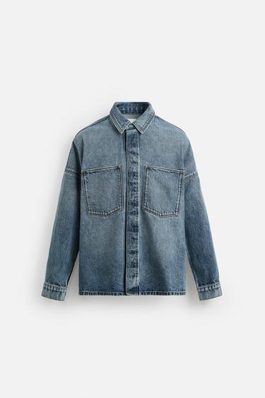 Zara 水洗休閒版襯衫 - 中藍色