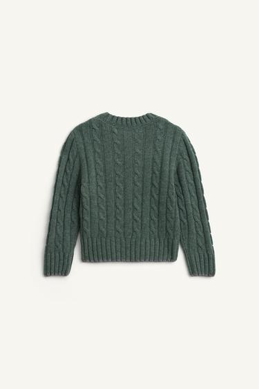 PULL EN MAILLE À TORSADES 100 % LAINE ÉDITION LIMITÉE - Vert de Zara - Image 5