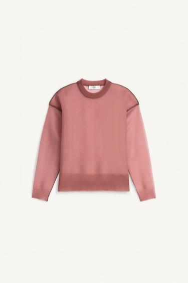 LIMITED EDITION SEMI-SHEER KNIT JUMPER WITH CONTRAST TRIM - Mid-pink by Zara