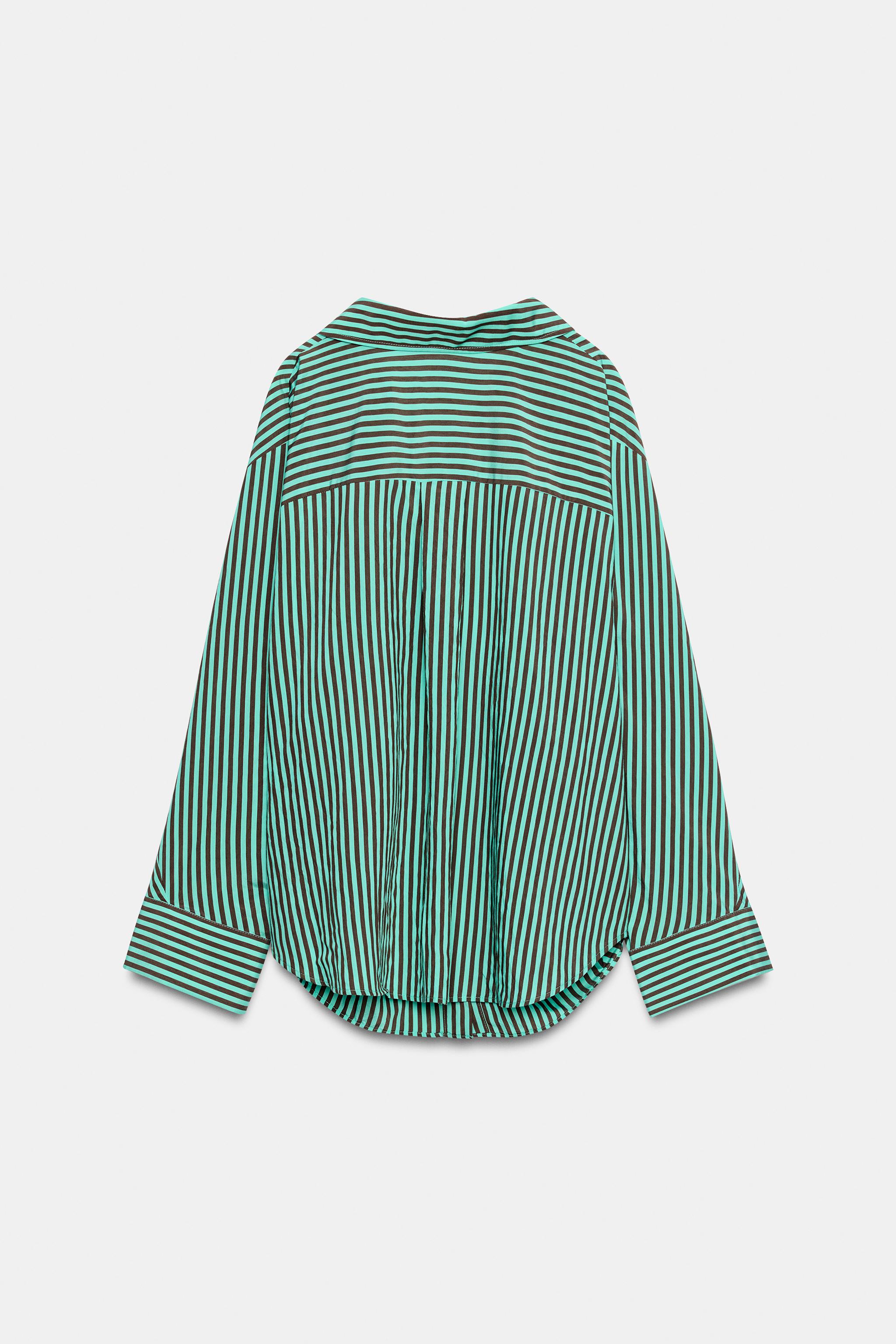 Женские рубашки Zara OVERSIZED STRIPED SHIRT — фото 9