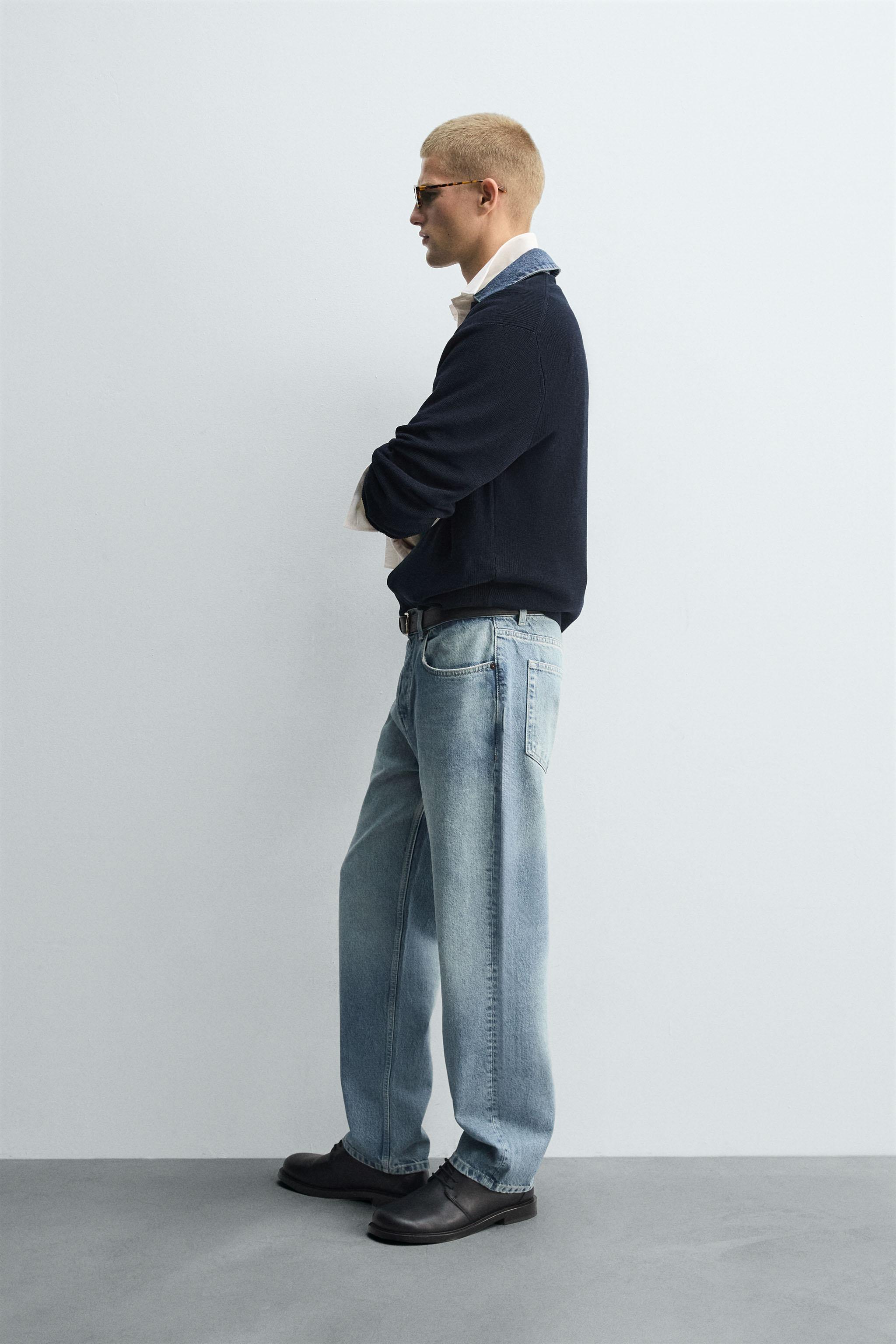 デニムコンビ襟ニットポロシャツ - ネイビーブルー | ZARA Japan / 日本