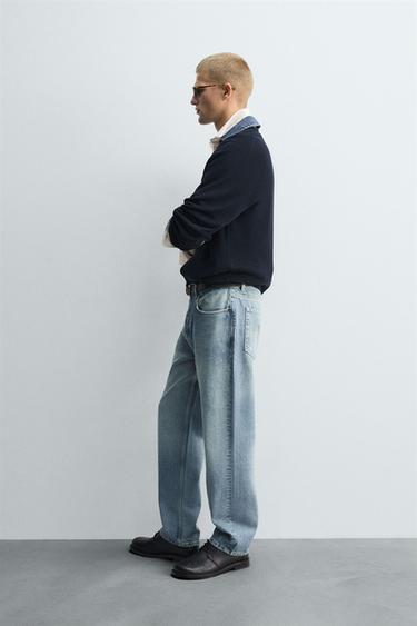 DENIM COLLAR COMBINATION KNIT POLO SHIRT - Navy blue by Zara - Image 3