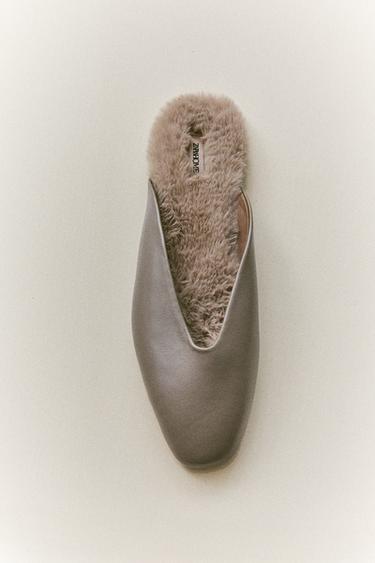 WARM LEATHER MULES - Taupe Grey by Zara