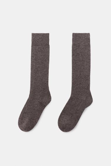 CHAUSSETTES HAUTES EN LAINE - Marron / Taupe de Zara