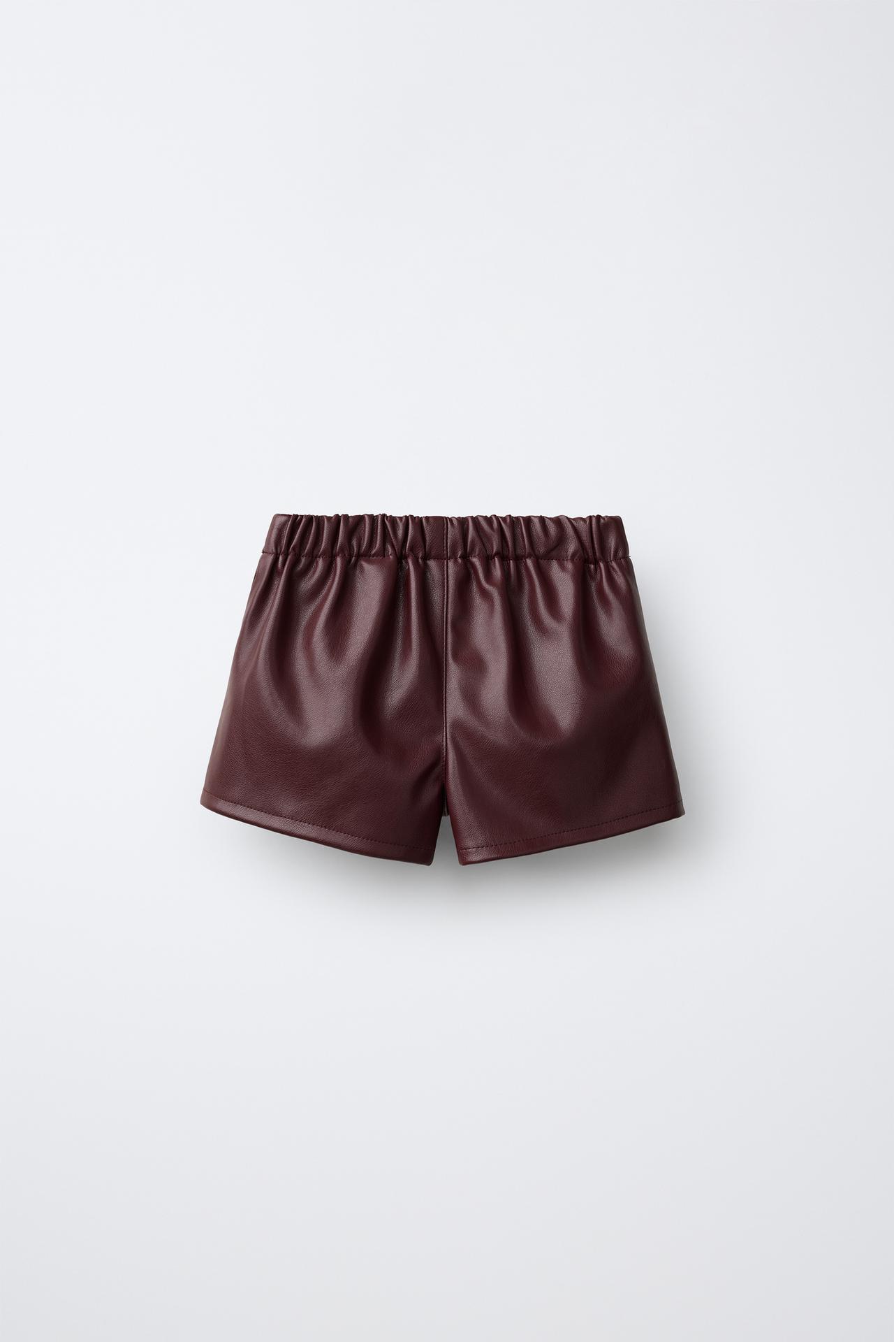 FAUX LEATHER BERMUDA SKIRT — Burgundy