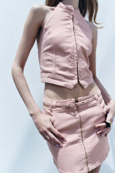 JUPE Z1975 MINI EN JEAN CEINTURE FINE - Rose de Zara