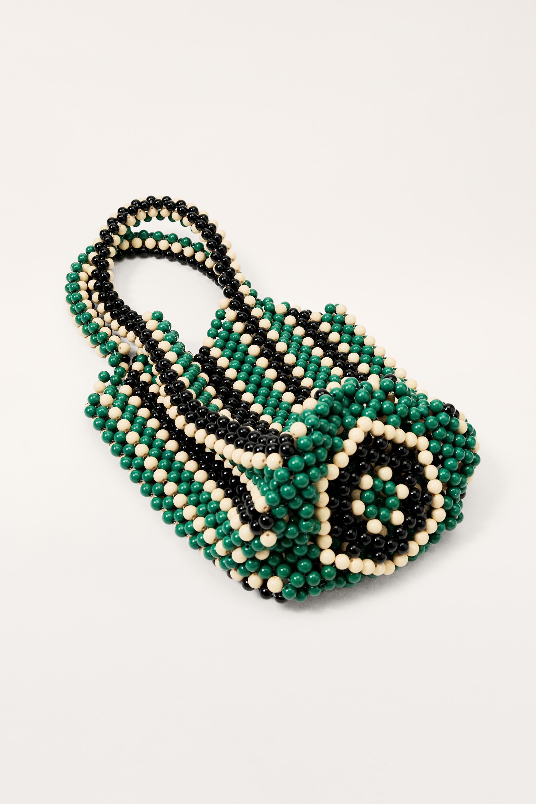【ZARA】LIMITED EDITION STRIPED BEADED BUCKET BAG / Green LIMITED EDITION STRIPED BEADED BUCKET BAG - Orange | ZARA
