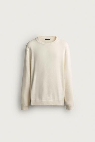 Zara COTTON-LINEN REGULAR FIT JUMPER - Oyster-white