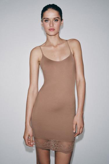 Zara SHORT POLYAMIDE BLEND LACE DRESS - Beige-pink - Image 0