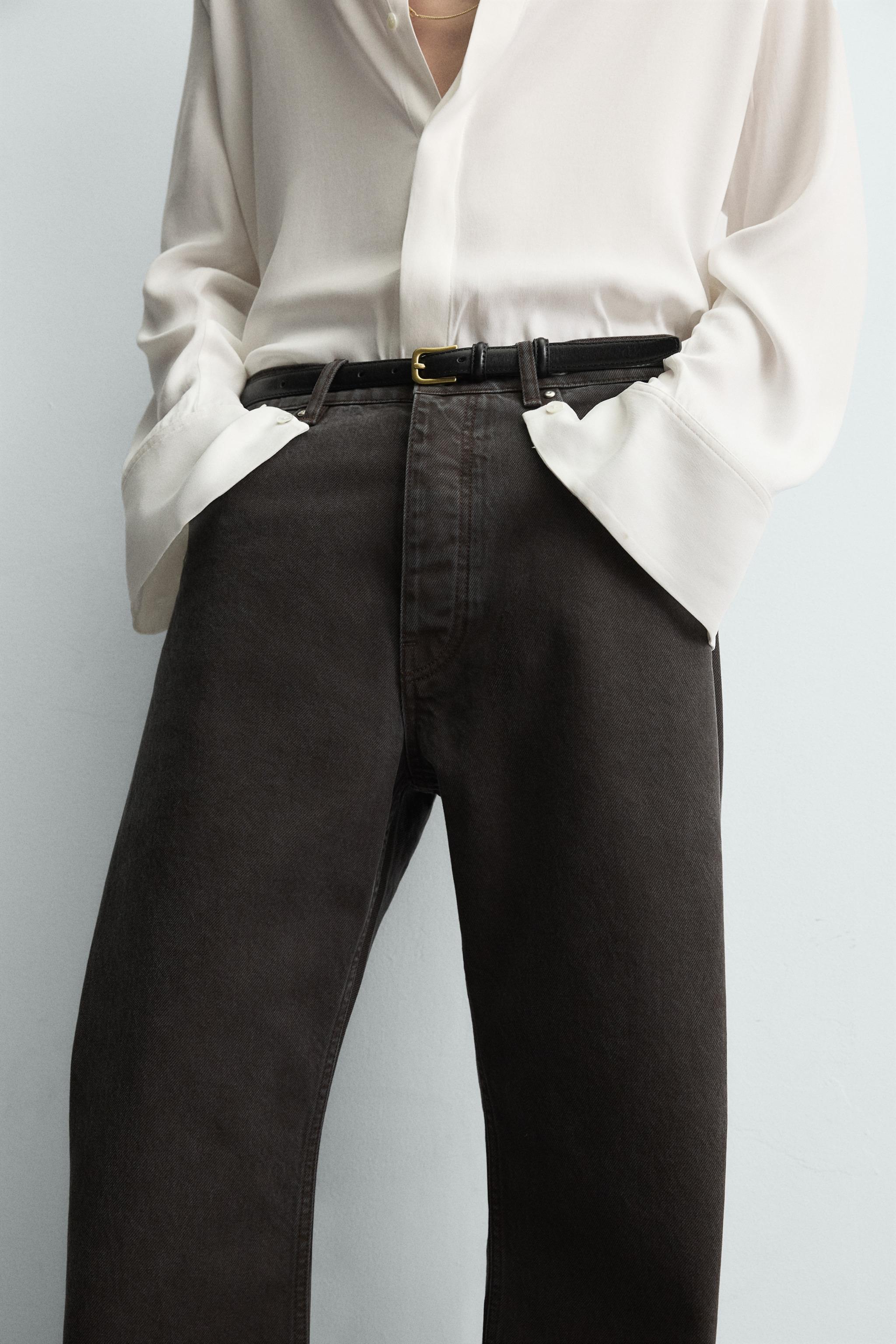 ワックスフィニッシュフレアフィットデニムパンツ - ブラウン | ZARA 