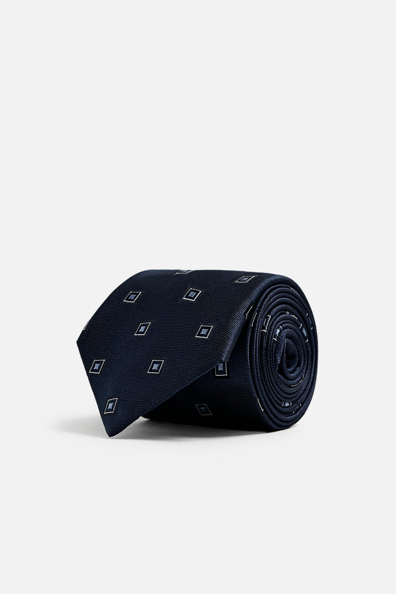 GEOMETRIC PRINT 100% SILK TIE - navy by Zara