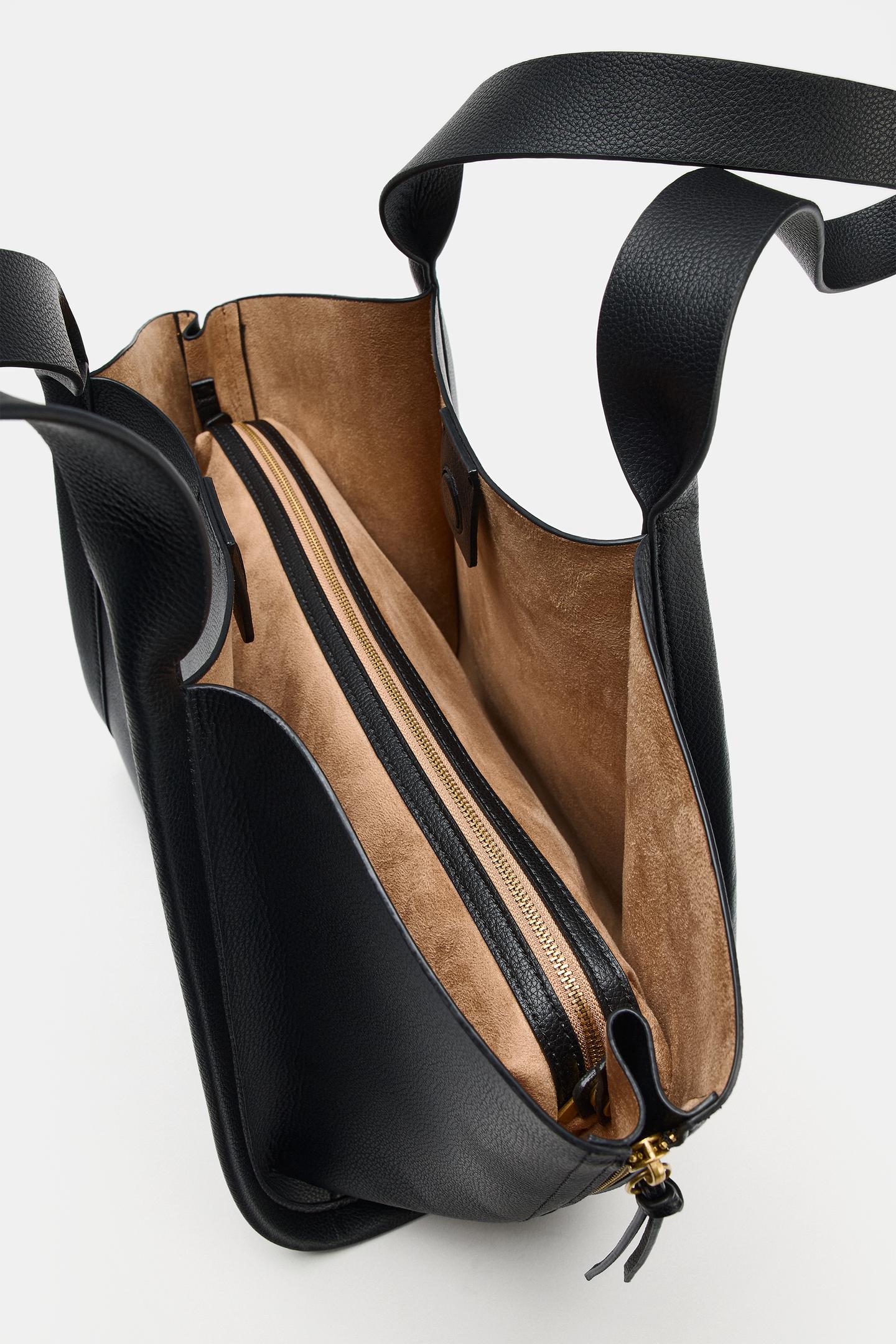 Женская сумка Zara Zipper Detail Shopper, цвет: Чёрный — фото 5