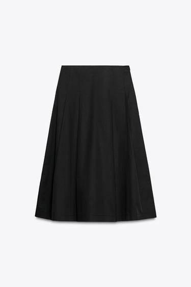 Zara 打褶及膝裙 - 黑色