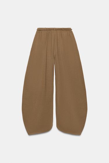 PANTALON BALLON EN COTON ÉPAIS - Caramel de Zara - Image 3