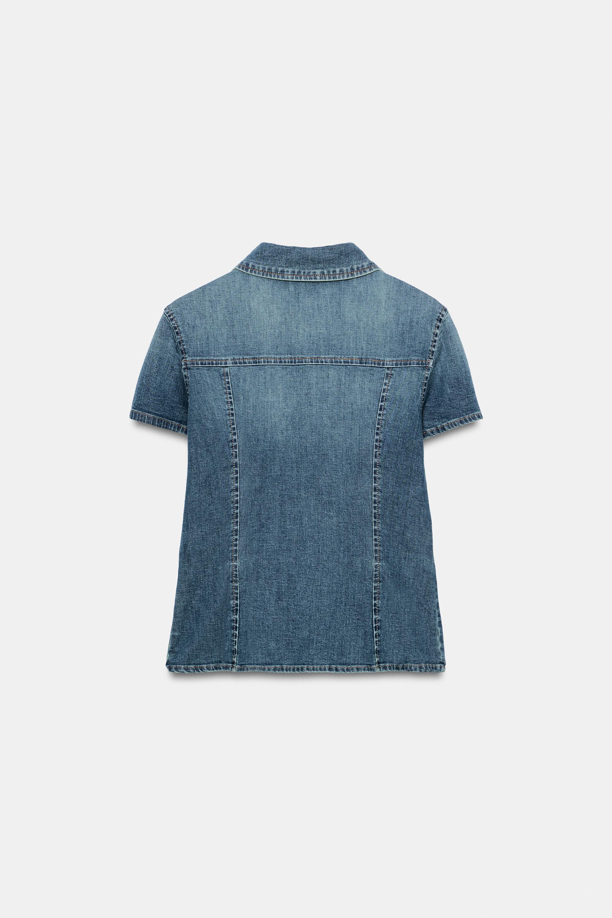 Женские рубашки Zara TRF DENIM POCKET SHIRT — фото 7