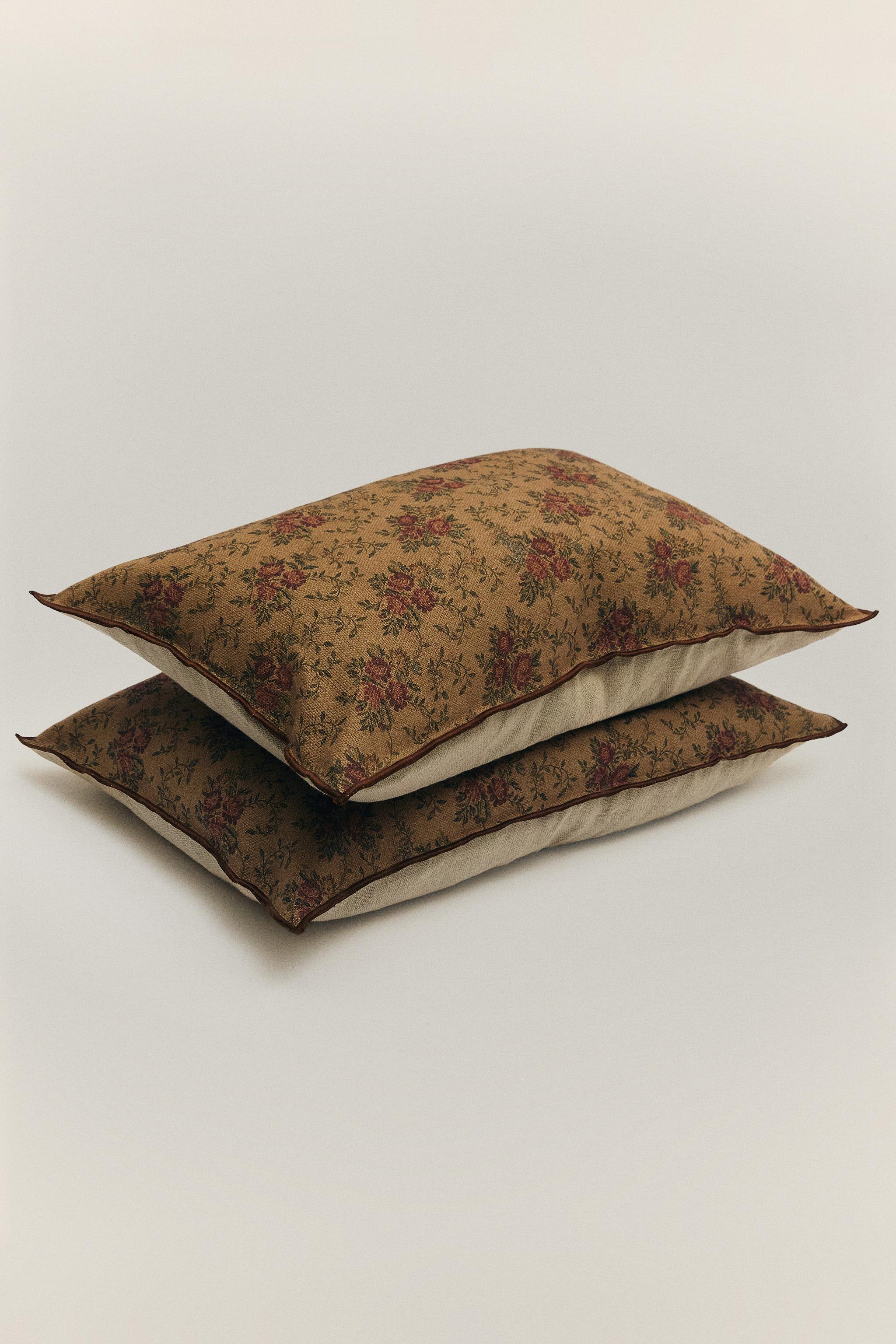 PRINTED LINEN THROW PILLOW COVER