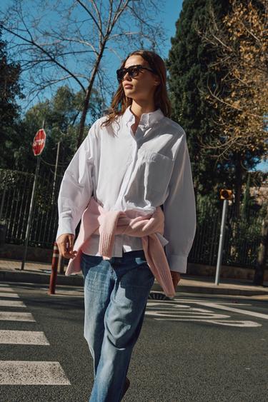 POPLIN SHIRT WITH POCKET - White by Zara