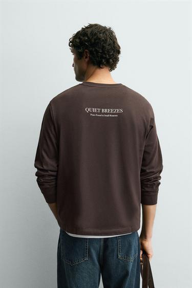 SLOGAN PRINT T-SHIRT - Brown by Zara - Image 2