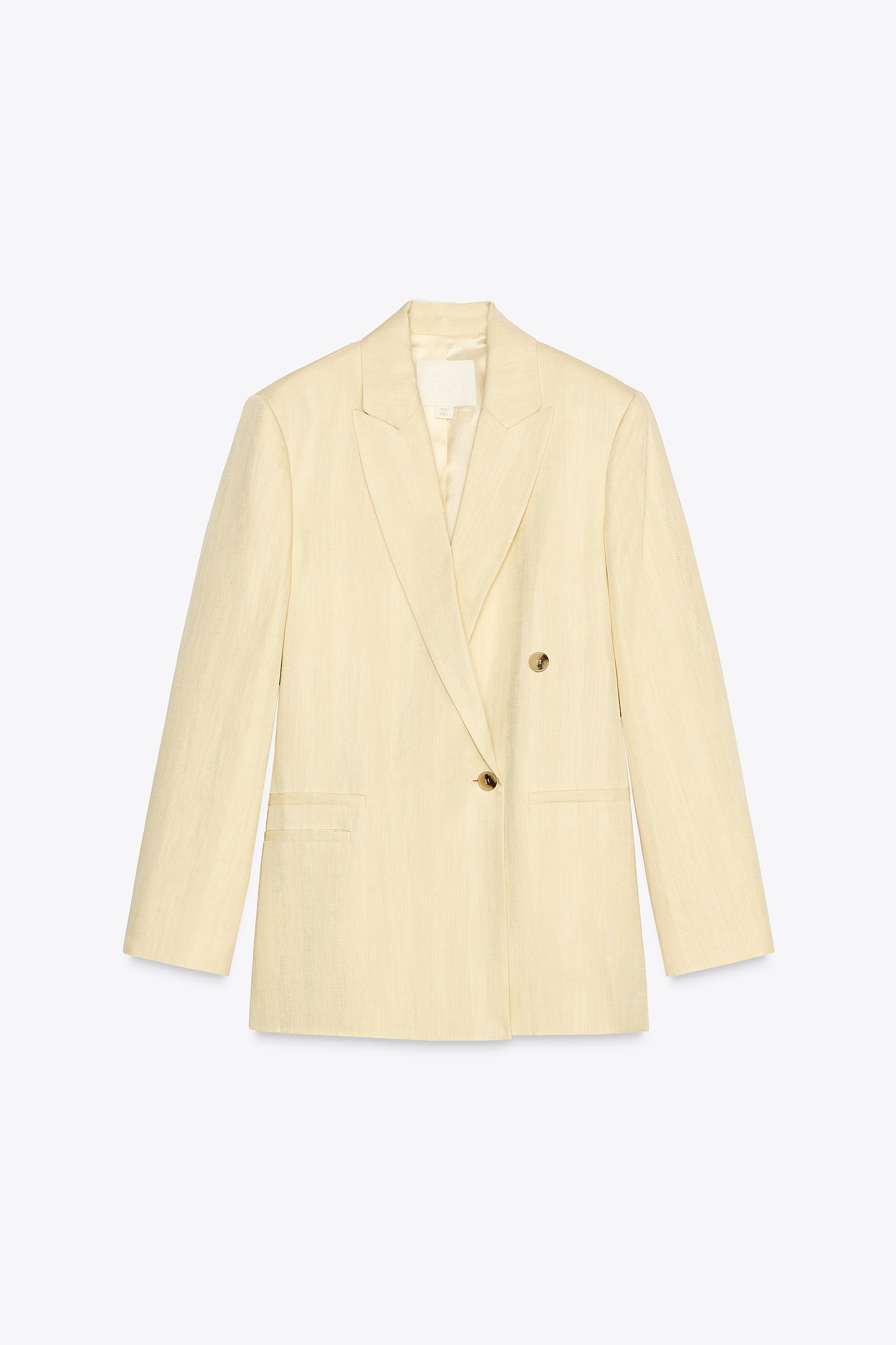 スペイン発送 ZARA 100%リネン ミニマルブレザー ZWコレクション ZW COLLECTION ミニマルリネンブレザー - パステルイエロー