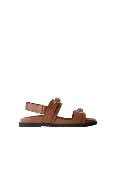 Zara BUCKLED SANDALS - Brown - Image 0