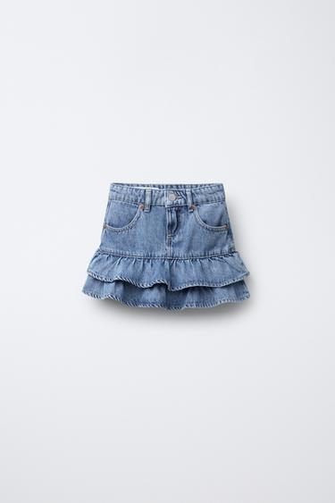 Zaras DENIMKJOL MED VOLANGER - Blå