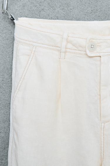 STORIESZ - CONTRAST TOPSTITCHING 100% LINEN TROUSERS - Ecru by Zara - Image 2