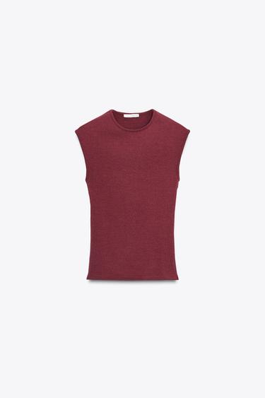 تيشرت STRETCH RIB - بورجندي الخاص بـ Zara