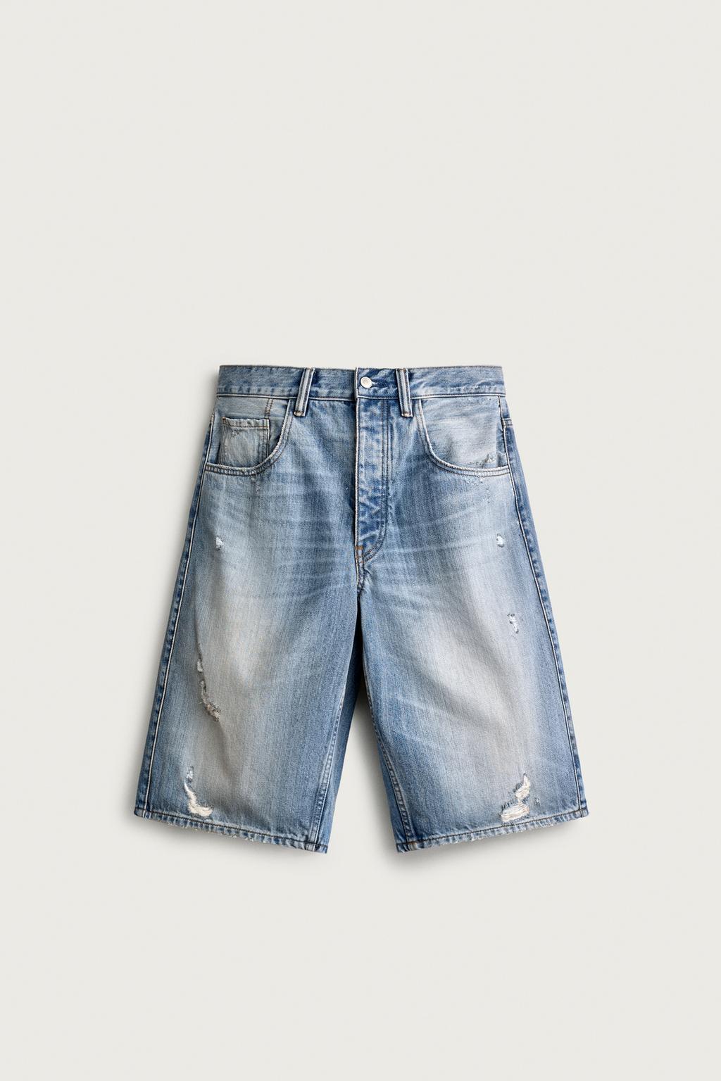 RIPPED BAGGY FIT DENIM BERMUDA SHORTS