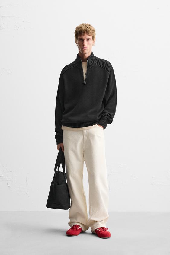 HIGH NECK QUARTERZIP SWEATER Black ZARA India