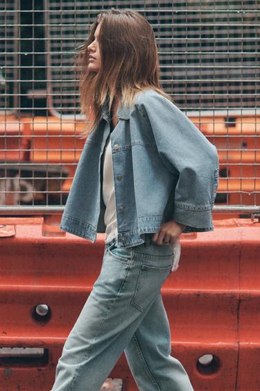Zara TRF DENIM CAPE JACKET - Mid-blue