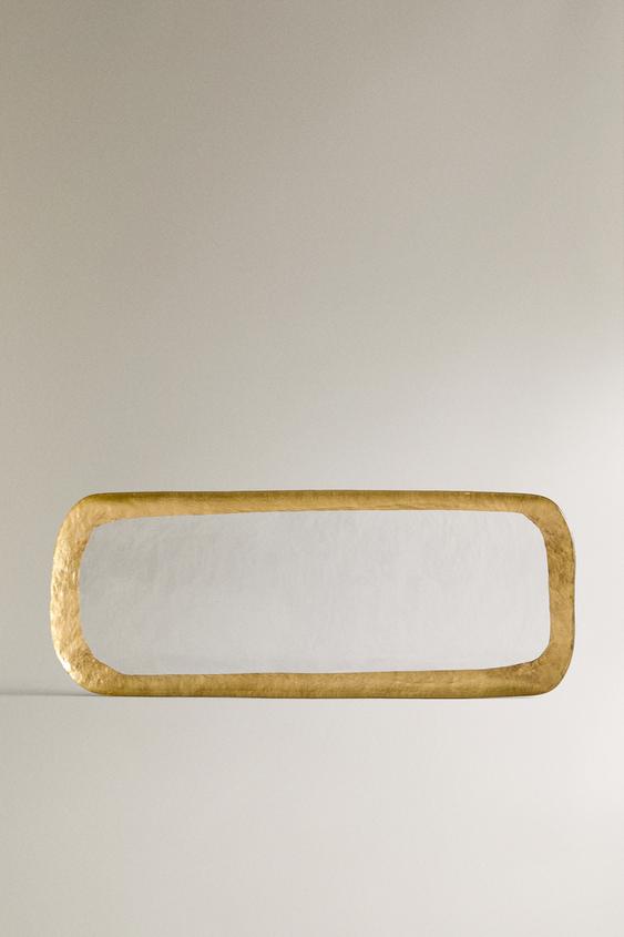 RECTANGULAR GLASS SERVING DISH WITH RIM DETAIL - Gold by Zara - Image 0