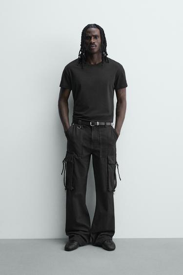 Zara RELAXED FIT CARGO PANTS WITH STRAPS - Black - Image 0