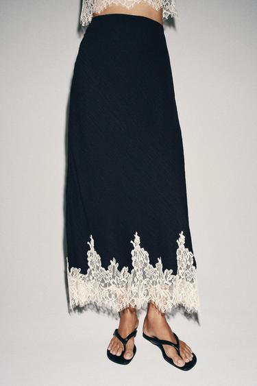 FALDILLA MIDI COMBINADA AMB PUNTA - Marí / Blanc de Zara