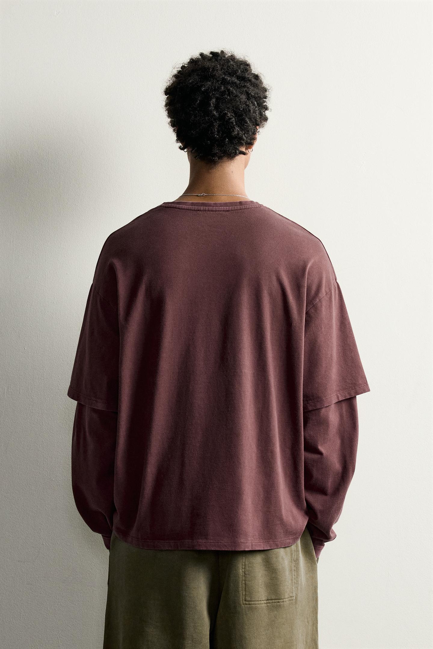 Мужская футболка Zara Layered Effect Long Sleeve, цвет: Бордовый — фото 3