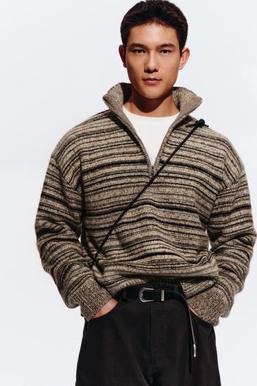 Zara 羅紋結構拉鍊領針織衫 - 太妃糖色