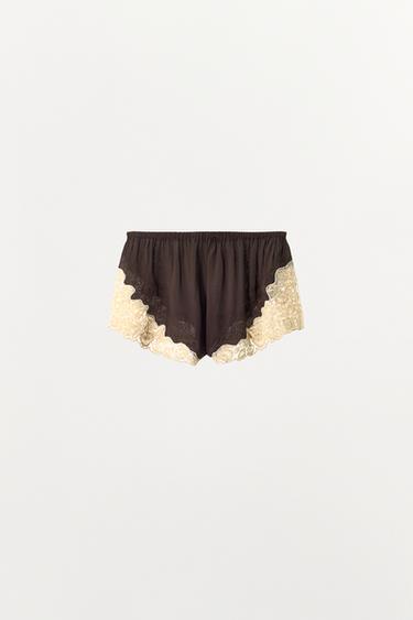 100% VISCOSE SHORTS WITH LACE AND BEADS - Dark brown by Zara - Image 6