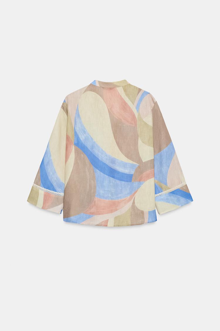 Camisa estampada con ribete de encaje 8